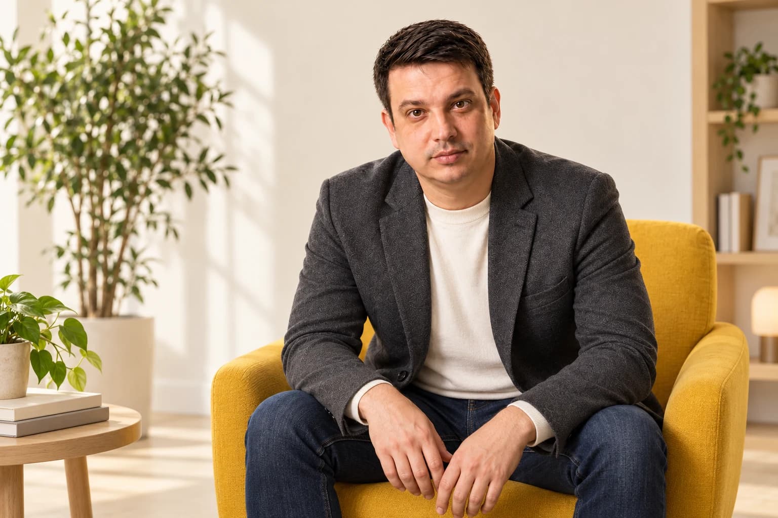 Сергей Белоусов сидит в кресле